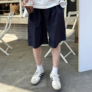 E男生五分裤 藏青休闲工装 2025新款 夏季 子宽松潮流简约纯色 短裤