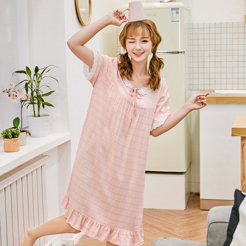 纯棉绸夏季睡衣女绵绸睡裙大码可爱蕾丝人造棉睡裙韩版宽松孕妇裙,女士内衣/男士内衣/家居服,睡裙,淘宝优惠券,粉丝福利购,淘宝优惠卷