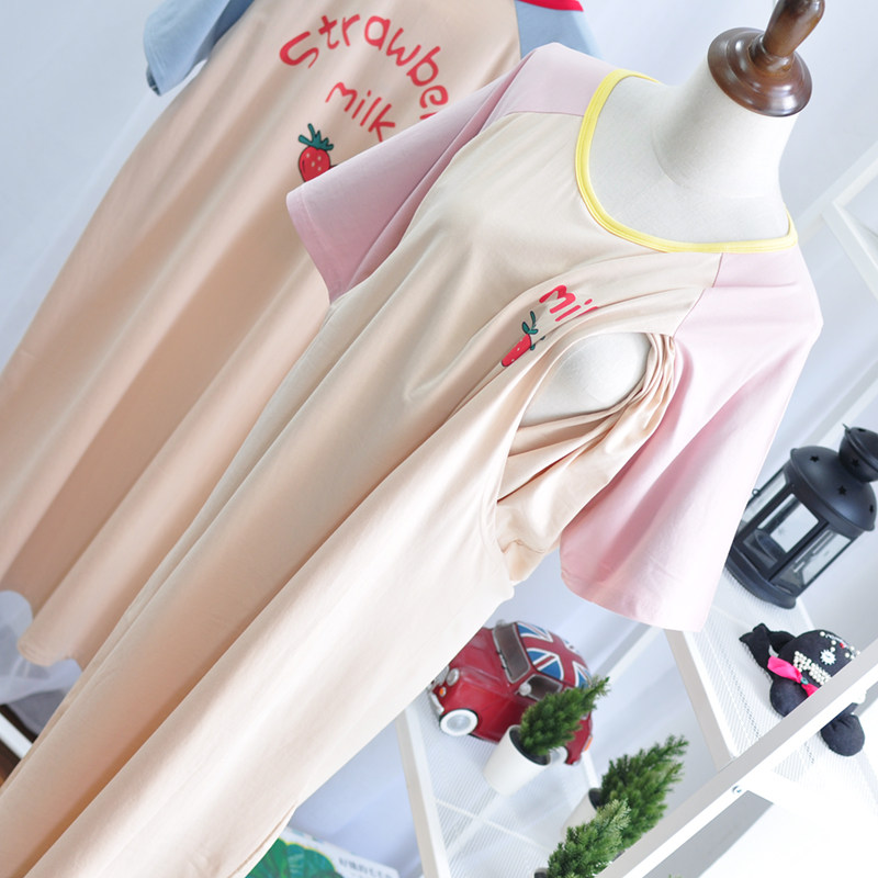 孕妇睡衣夏季薄款哺乳睡裙纯棉女装连衣裙大码母乳期喂奶衣服夏装