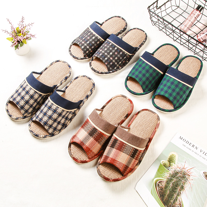 加肥加大码亚麻拖鞋男士特大脚居家室内防滑棉麻凉拖鞋4546Y47484