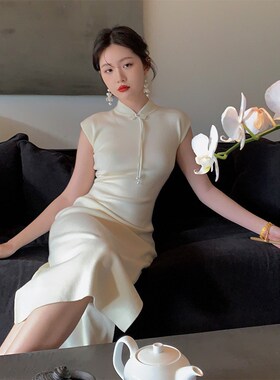 Haze禾枝g《画诗》新中式复古改良年轻款旗袍包臀针织包肩连衣裙