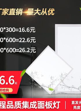 led平板灯浴室集成吊顶灯厨房灯300600一体灯600600铝扣板面板灯