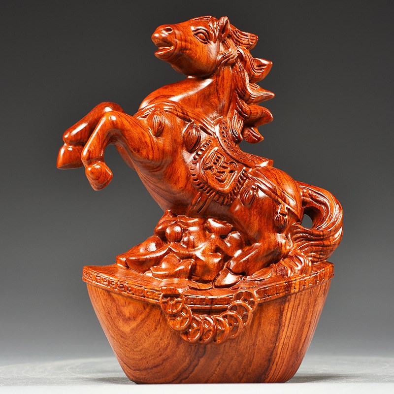 实木马摆件中式花梨木雕马到成功工艺品办公室桌装饰家居酒柜摆件