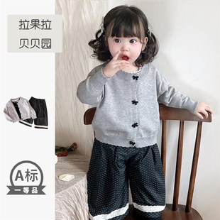 春秋装 花边长裤 套装 打底衣上衣 婴幼儿洋气三件套 女童针织衫 韩版