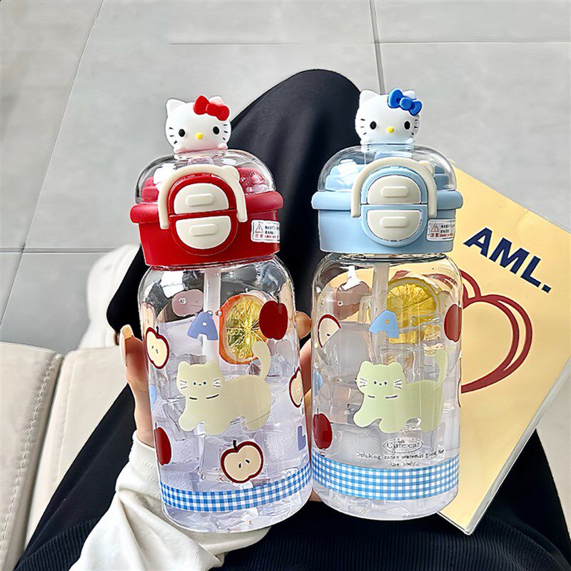 可爱塑料水杯女生高颜值大容量吸管杯子学生便携塑料双饮随手杯