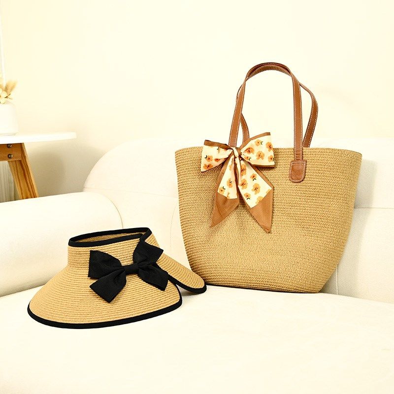 新品草编清新纯色包包大号+咖色卷帽送丝巾,箱包皮具/热销女包/男包,托特包,淘宝优惠券,粉丝福利购,淘宝优惠卷