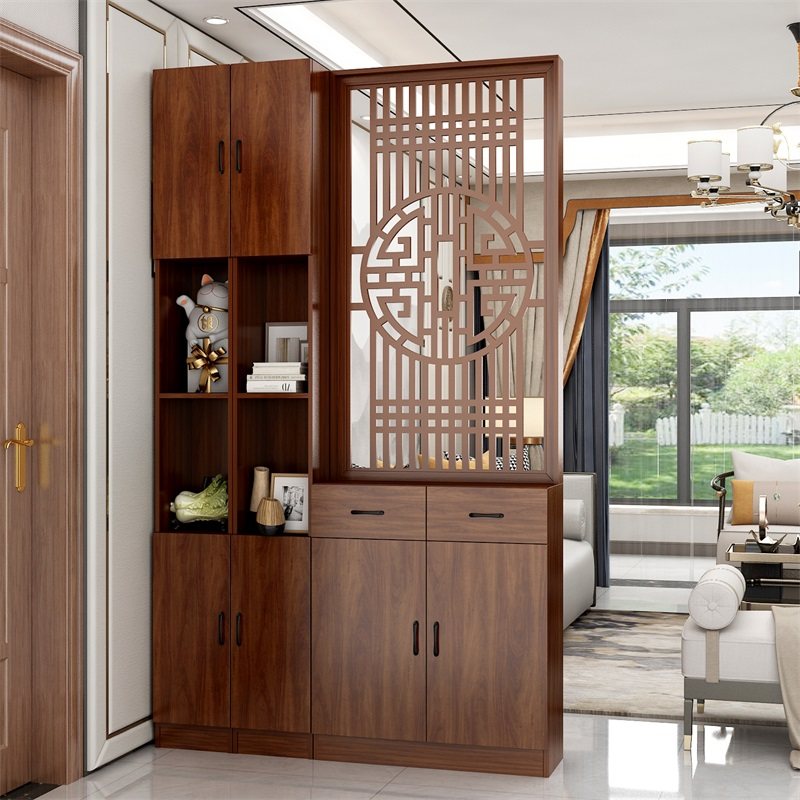 正对进大门屏风隔断置物架现代简约入户客厅实木鞋柜玄关柜新中式