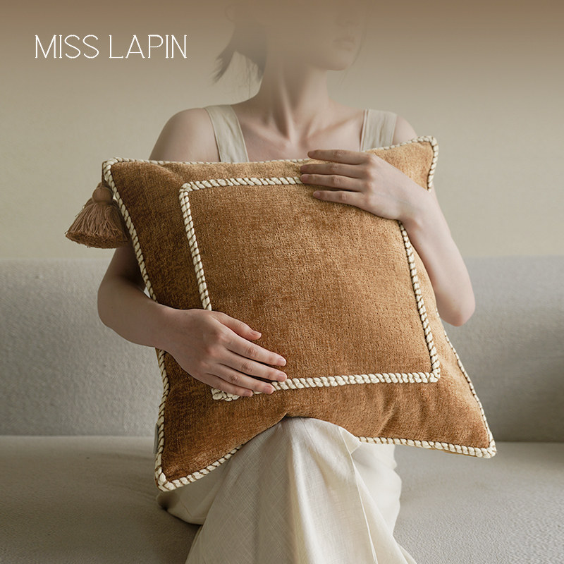 澜品『回廊』橘色绣花边绑绳抱枕客厅新中式靠枕腰枕X沙发床头靠