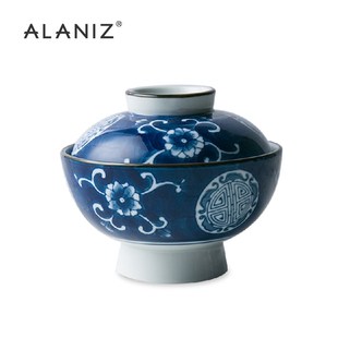 lniz蒸蛋碗创意餐具手绘陶瓷碗带盖碗瓷碗饭碗面碗家用炖盅