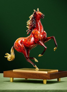 铜马到成功端铜雕大漆客厅招财酒柜办公室装饰乔迁业礼品