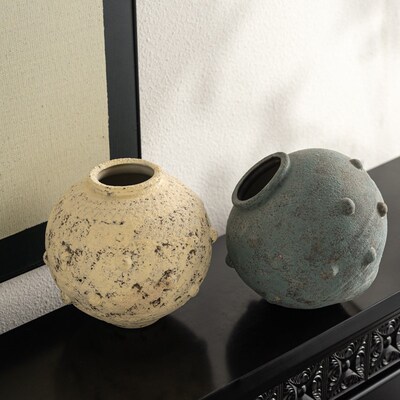 zn 侘寂复古粗陶瓶客厅玄关水培插器手工异型陶罐干桌面