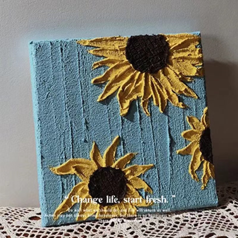 西贝家丙烯肌理画diy材料包手绘创意向日葵浮雕立体石膏装饰画