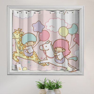 成品短帘黑贡缎子星遮光爱风打孔窗帘儿童房阳台飘窗挂钩半帘