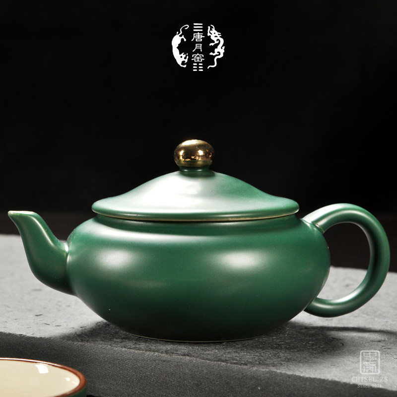 唐月窑功夫茶具办公白瓷茶壶羊脂玉泡茶壶创意手绘描金壶