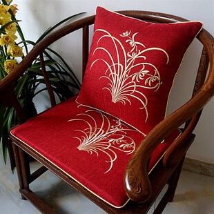 圈椅垫靠垫亚麻绣抱枕含方形靠枕腰靠沙发靠背车内腰枕