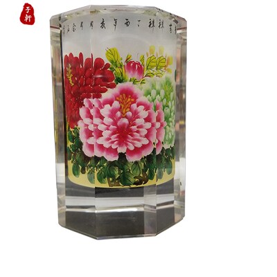 精品办公实用内画笔筒 创意礼品马到成功水晶