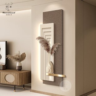 侘寂风入户玄关装 饰画立体砂岩挂画走廊尽头级感竖客厅壁画