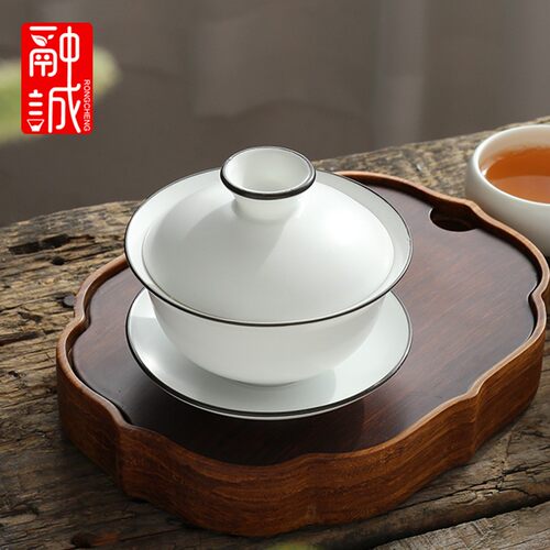 白瓷盖碗茶杯单茶碗泡茶茶具端烫手功夫手抓才碗