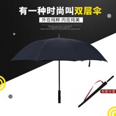 长层自动雨伞超大号三抗暴风雨直直把晴雨两用黑胶款