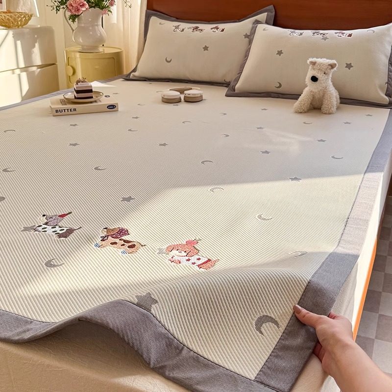 同美心冰豆豆冰丝凉席三件套单人夏季空调席宿舍学生可水洗席子