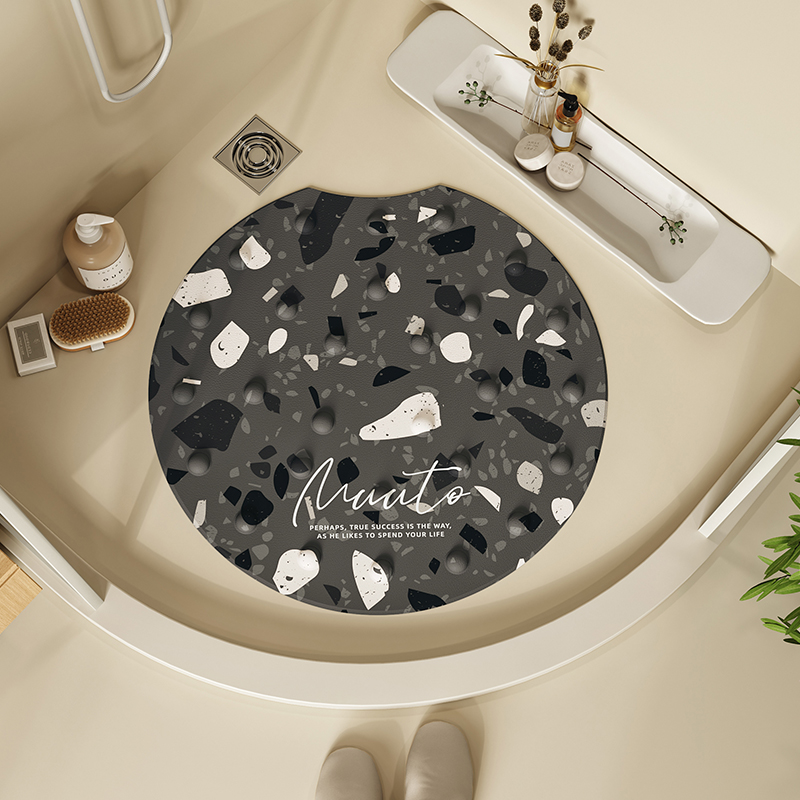 轻奢圆形水磨石浴室防滑地垫淋浴洗澡垫厕所防水吸盘儿童防摔脚垫