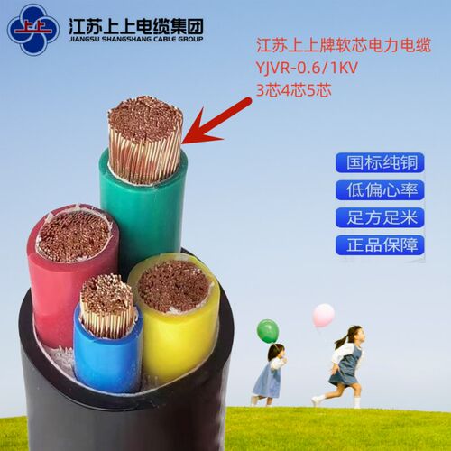 江苏上上国标软电缆 YJVR 32.5 4 6 10 16+1纯铜W足标足米包检