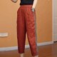 E新款 欧货砖红色亚麻九分裤 女2025夏季 侧条纹松紧腰显瘦简约直筒