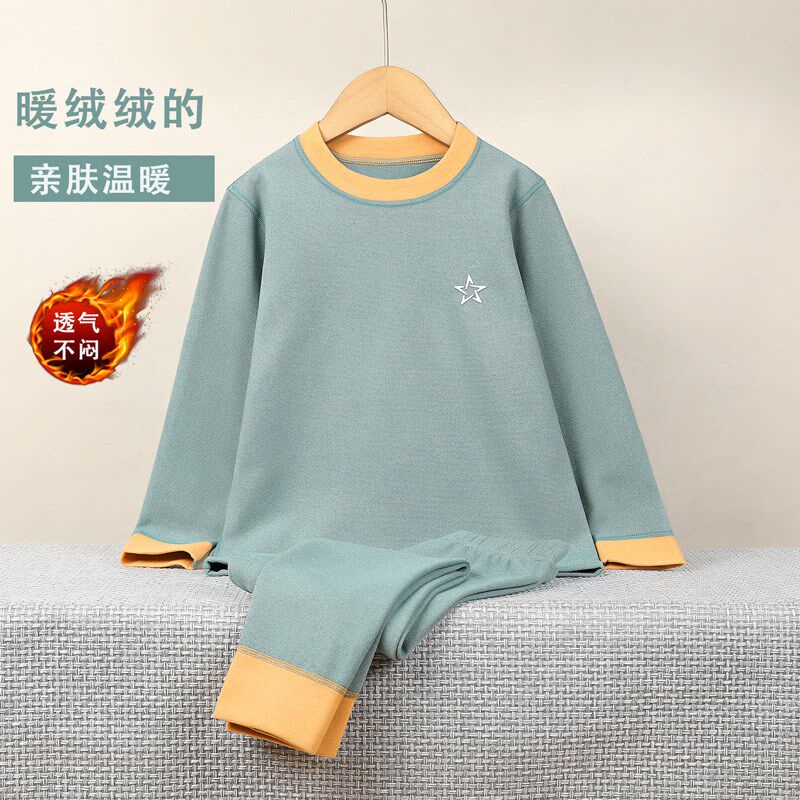 儿童A类德绒保j暖内衣套装男童加绒秋衣秋裤宝宝小孩秋冬线衣线裤