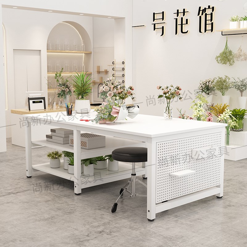 花店打包桌带洞洞板操作台车间工作台长桌工作台快递打.包台包装