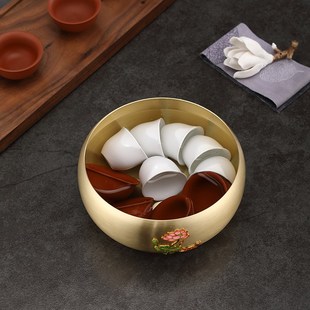 茶渣缸特大杯洗 铜制家用洗茶碗纯手工景泰蓝掐丝茶洗大号笔洗日式