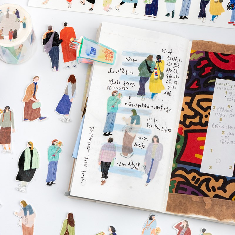 别管胶带 40个人物穿搭和纸大年手帐拼贴日常盐系清新手账