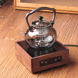 玻璃煮茶器蒸茶壶烧水壶提梁壶胡桃木黑晶炉小型家用茶具泡茶炉套