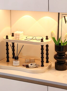 奶油风玄关置物架入户门鞋柜钥匙收纳摆件桌面首饰托盘小众高级感