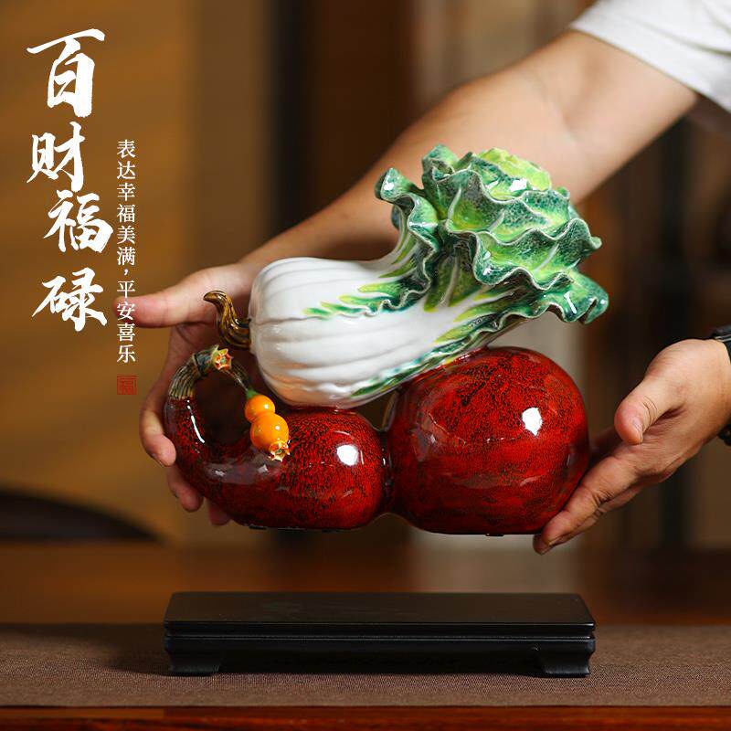 陶瓷百财聚来白菜摆件老板办公室装饰工艺礼品摆饰T公司店铺开业