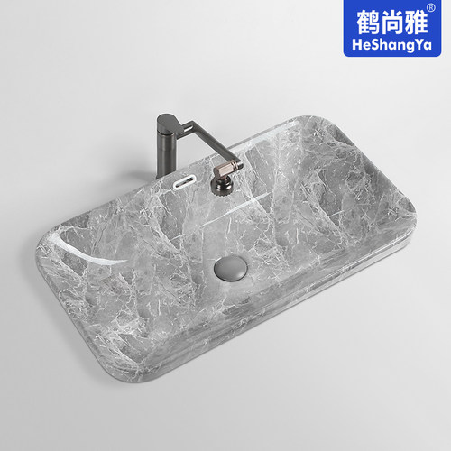灰色石纹台中盆半嵌入式s洗手盆超薄边方形大小尺寸家用陶瓷洗脸