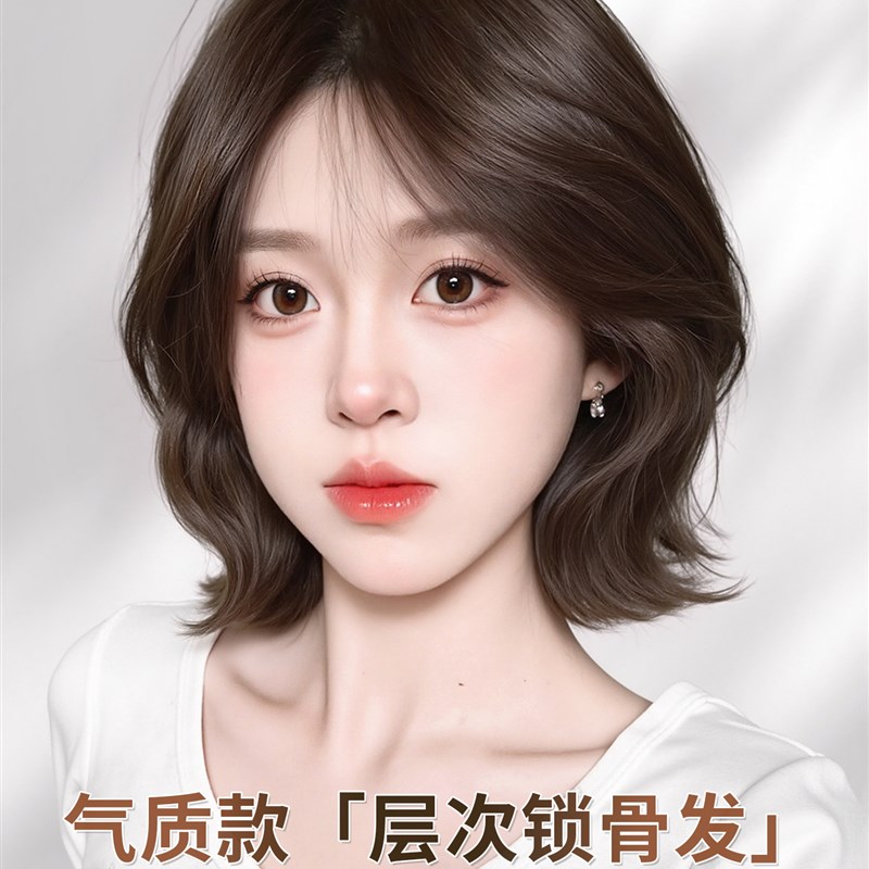 短发假发全头套j女韩式氛围感减龄卷发无痕隐形自然前额大波浪假