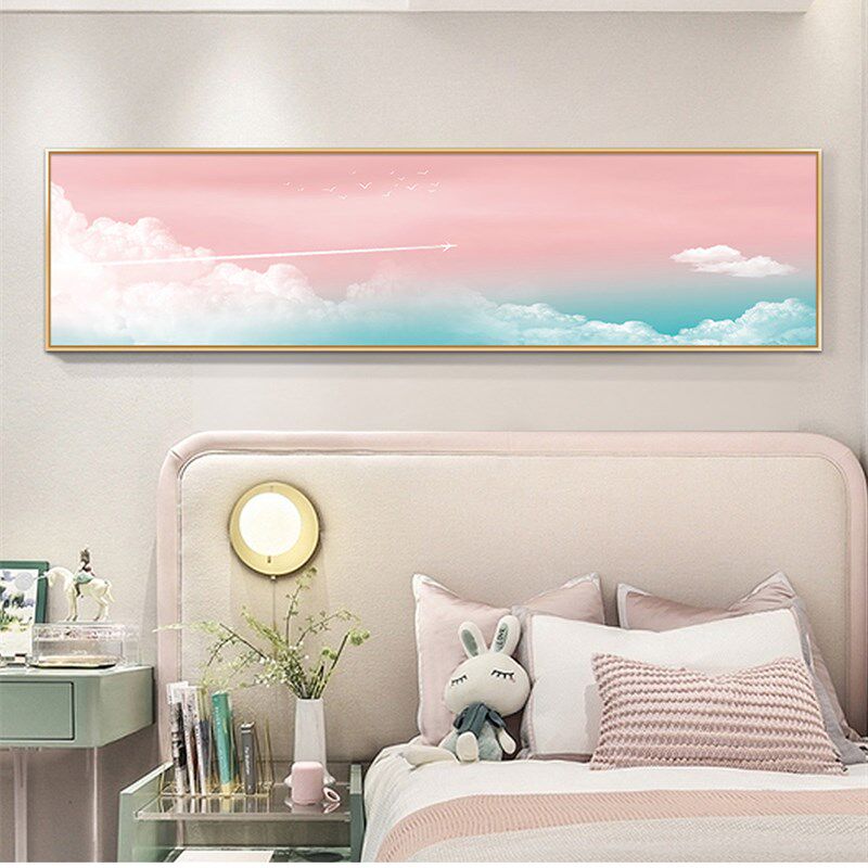 现代简约少女卧室床头装饰画w粉色风景挂画孩子公主儿童房墙面壁