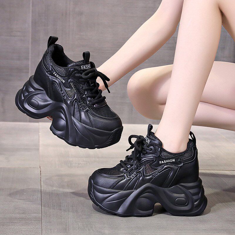 老爹鞋女款2024新款夏季透气x网面爆款厚底休闲鞋子10cm内增高女