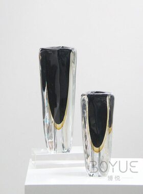 甄选创意简约琉璃黑色玻璃花器样板间民宿客厅餐桌插花餐桌软装饰