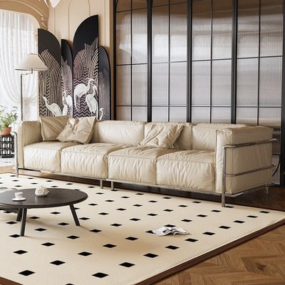 如飞2025新款法式复古风油蜡皮沙发客厅直排柯布西耶LC3沙发