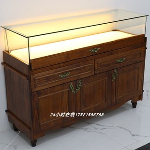 实木珠宝展示柜复古首饰银玉器玉石古董饰品展柜包包陈列玻璃柜