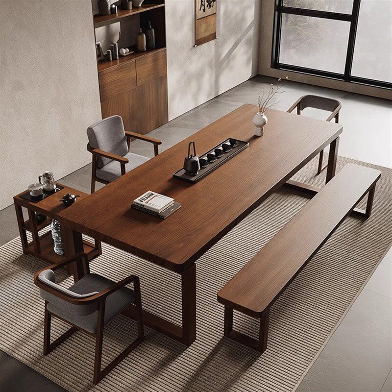 白蜡木茶桌椅组合简约现代家轻奢木实木大板茶台茶几阳台泡茶桌子