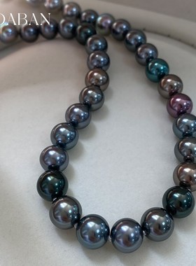 西大班大溪地混彩珍珠项链莫兰迪色系小众轻奢设计渐变毛衣颈链女