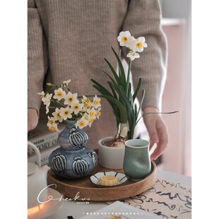 契阔家居 新中式浅蓝水墨葫芦虞美人系列釉下彩陶瓷花瓶桌面摆件