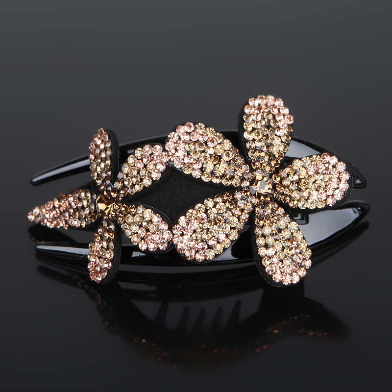 新款捷克水钻花朵鸭嘴夹韩版典雅女士盘发燕尾夹发卡夹子一字夹