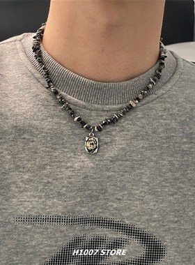 新款天然石串珠款男款毛衣链嘻哈冷淡风锁骨链小众设计感女生项链