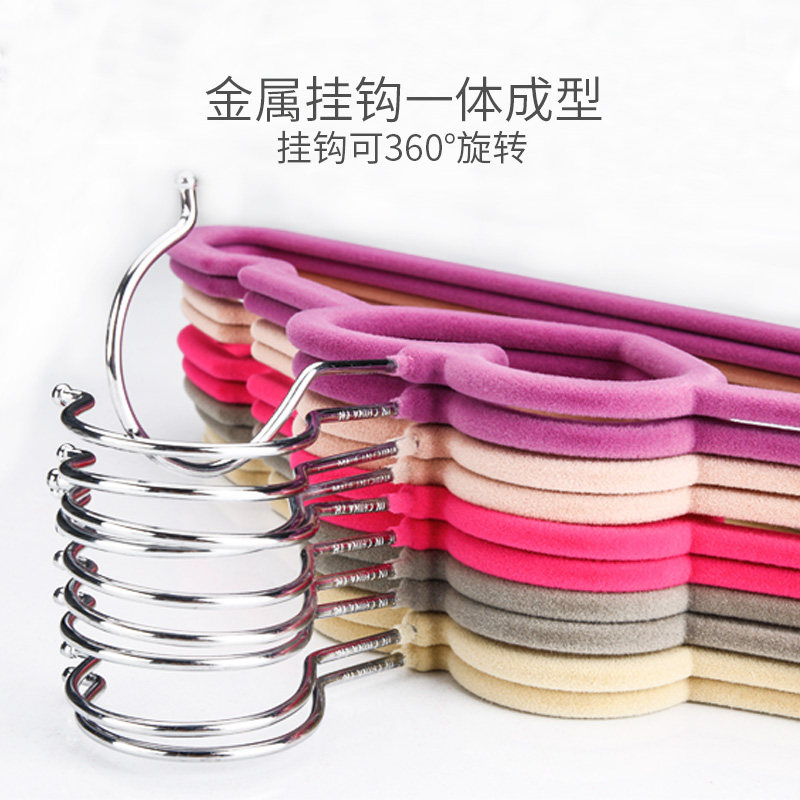 日式加厚爱心植绒衣架防滑无痕衣橱收纳衣服架挂衣架绒面衣撑家用