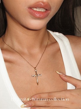 ZZZITA 禁忌之恋~欧美闪钻绑带十字架项链小众设计感高级锁骨链