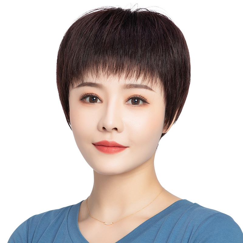 假发女短发全头套真人发丝短直发中老年女士自然妈妈波波头套舒适
