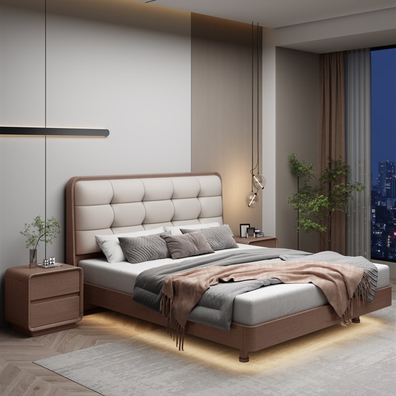 2025新款全实木南美胡桃木悬浮床双人床1.8轻奢简约储物主卧婚床